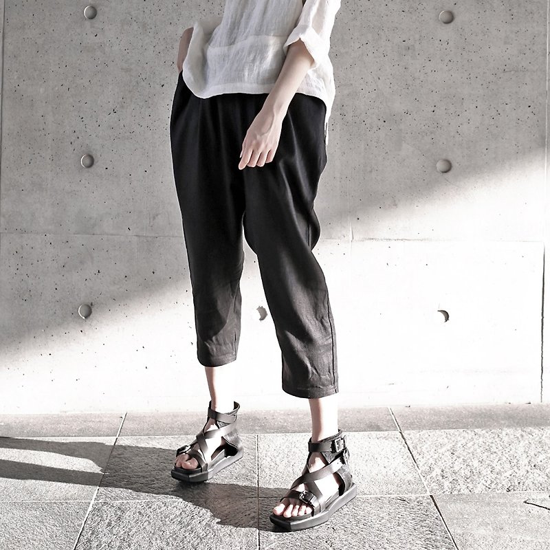 【订制】亚麻哈伦裤 - 女装长裤 - 棉．麻 黑色