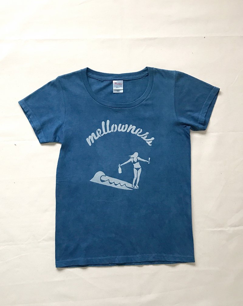 Indigo dyed 藍染 - mellowness TEE - 女装 T 恤 - 棉．麻 蓝色