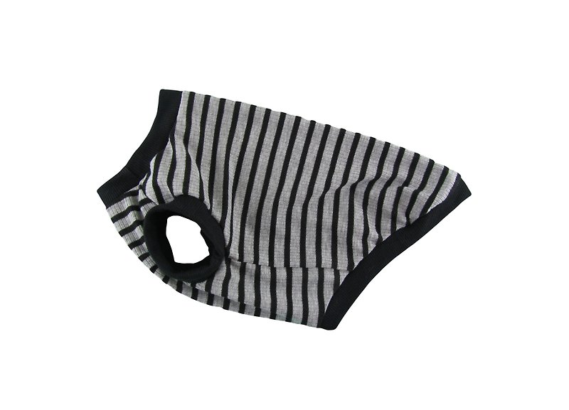 Gray & Black Stripe 4x2 Rib Knit Tank Top, Dog Apparel - 衣/帽 - 其他材质 黑色