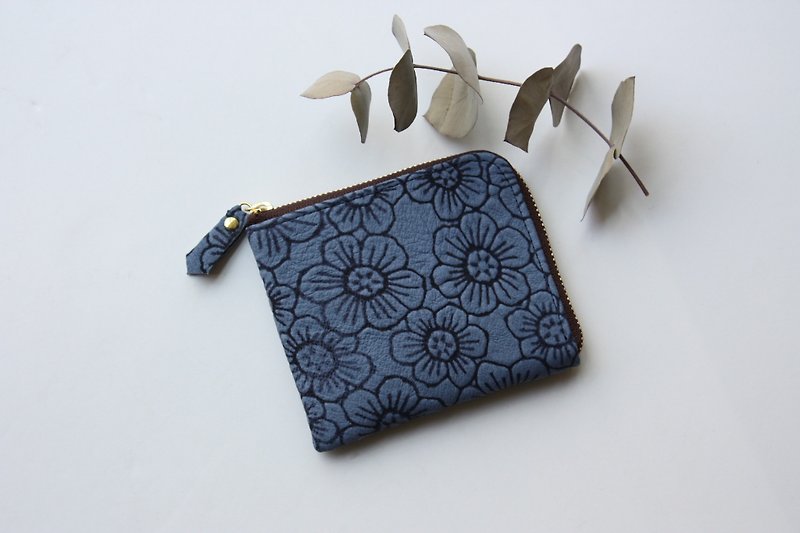 ピッグスキンのスリムなミニ財布　フラワー　ブルー - 皮夹/钱包 - 真皮 蓝色