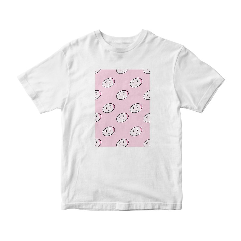 Pink Sad Face Pink Background T-shirt White Unisex - 男装上衣/T 恤 - 棉．麻 白色
