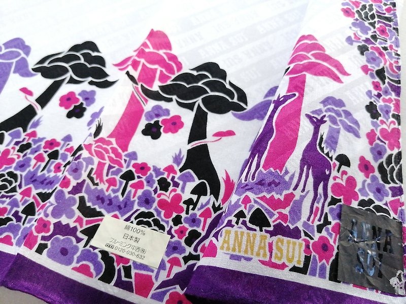 Anna Sui 复古手帕森林中的鹿 20 x 20 英寸 - 丝巾 - 棉．麻 紫色