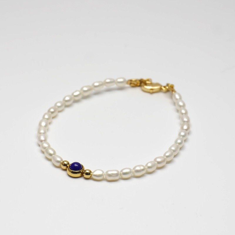 轻珠宝系列 青金石珍珠手链 超纤细 - 手链/手环 - 珍珠 白色