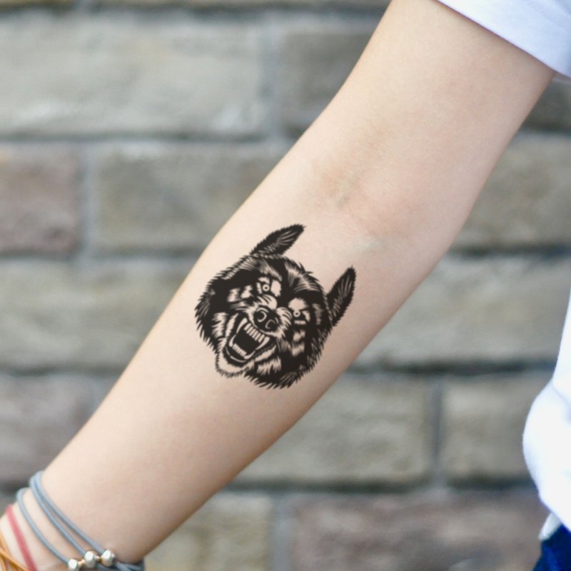 OhMyTat 愤怒的狼 Angry Wolf 刺青图案纹身贴纸 (2 张) - 纹身贴 - 纸 黑色