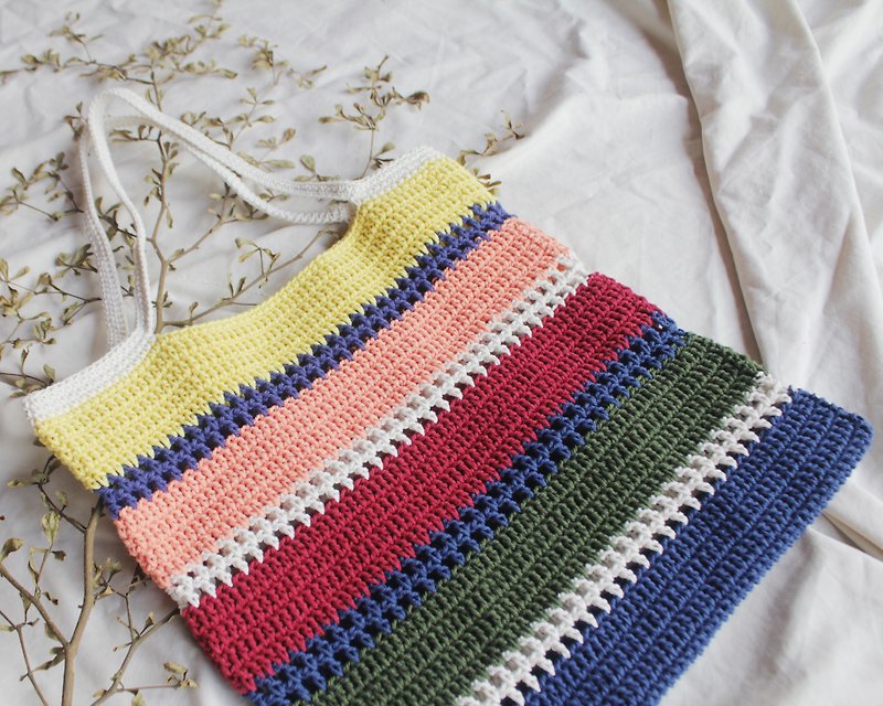 Striped Tote Bag ,Crochet Tote Bag ,Handmade ,Casual Bag - 侧背包/斜挎包 - 其他材质 多色
