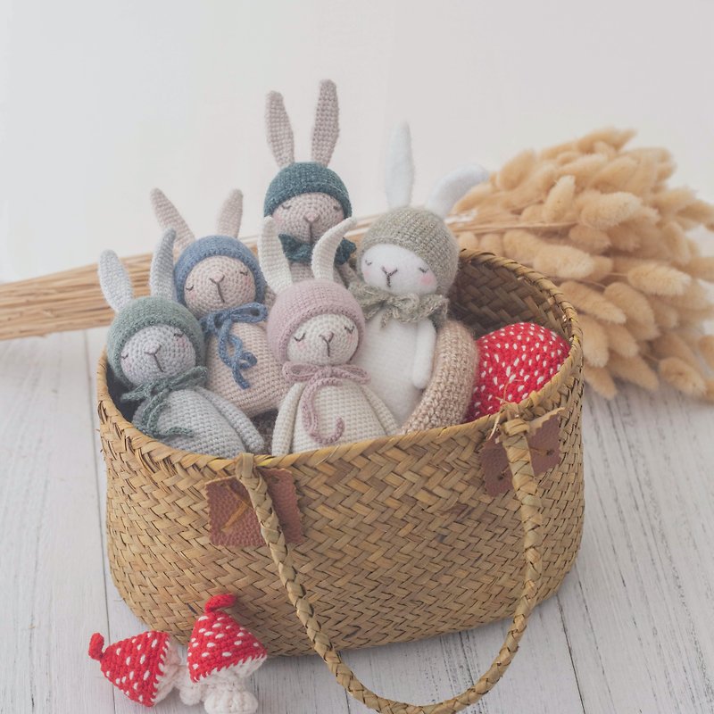 典雅祝福幸运小兔 ( 约16厘米)-专为新生儿宝宝打造的手工玩偶 - 玩具/玩偶 - 羊毛 