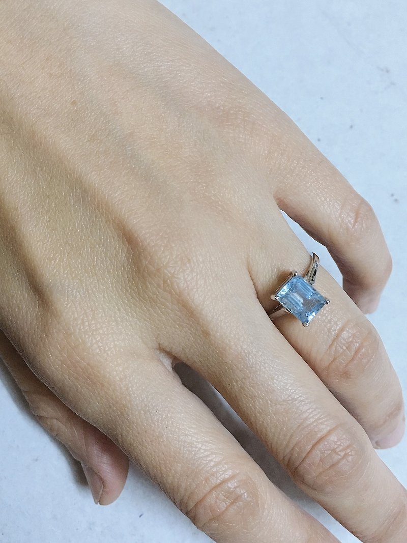 切面 海蓝宝 戒指 印度制 手工制 925纯银 - 戒指 - 半宝石 