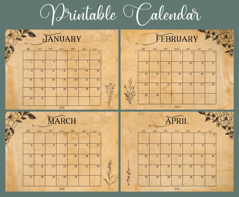 Printable Monthly Calendar 2022 - Printable Calendar - Calendar Printable - 其他数码设计 - 其他材质 