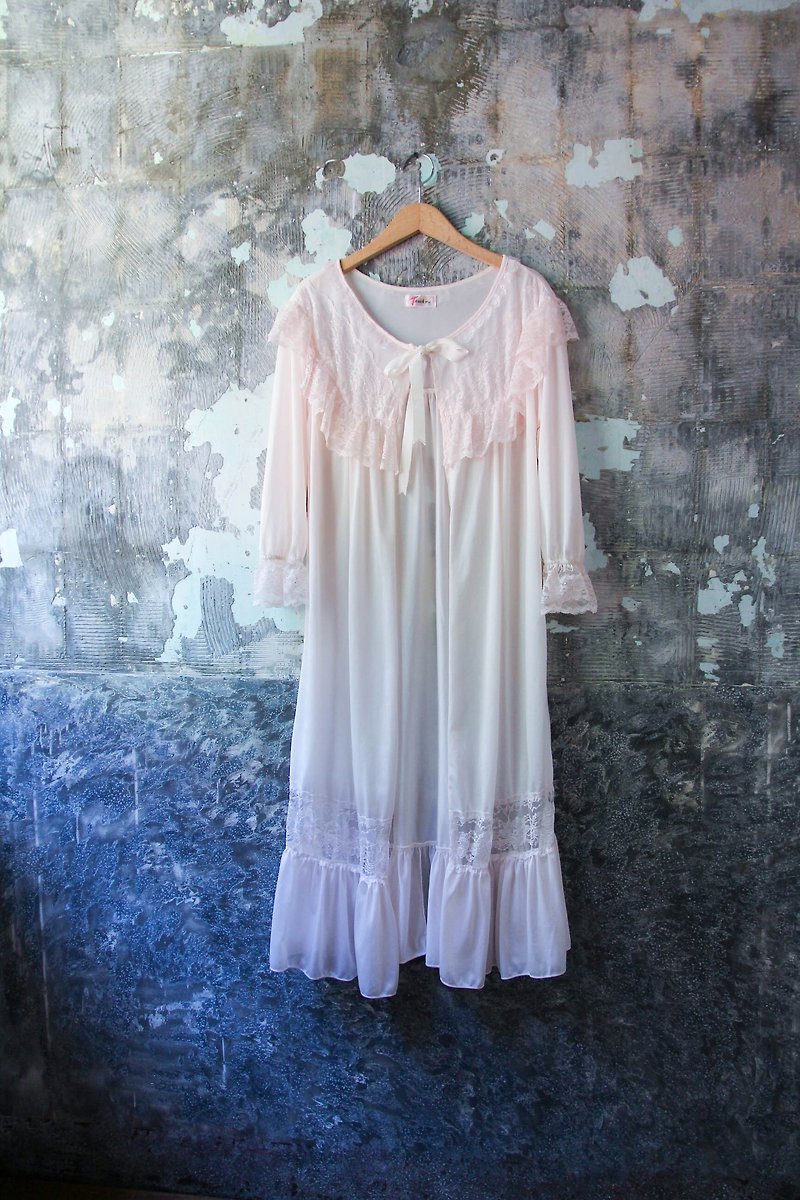 袅袅百货公司-Vintage 浅粉色丝柔睡衣罩衫 复古着 - 洋装/连衣裙 - 聚酯纤维 