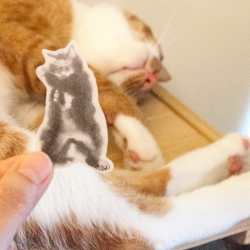 水墨猫咪和纸贴纸 - 功夫猫 - 贴纸 - 纸 灰色