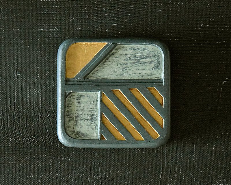 Abstract Hand Painted Wood Pocket Mirror (stripe) Night color - 彩妆刷具/镜子/梳子 - 木头 黑色