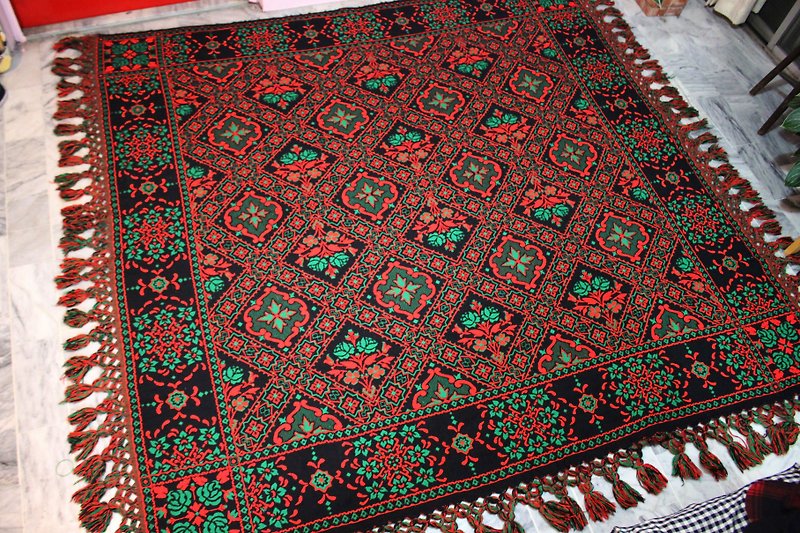 [Fairy Farm Factory古董店]意大利带回vintage黑色红色绿色高级毛料编织大地毯（意大利制） - 其他 - 棉．麻 黑色
