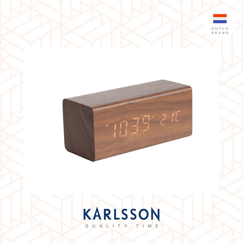Karlsson, 木纹LED闹钟 Alarm clock Block wood veneer dark - 时钟/闹钟 - 木头 咖啡色