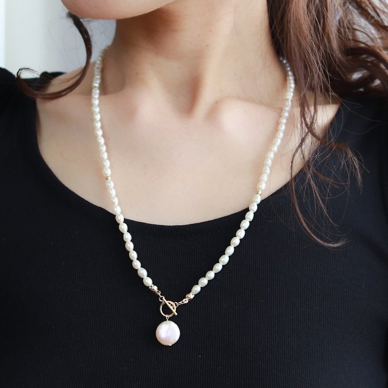 14kgf  淡水パール　ミディアムマルカートネックレス - 项链 - 珍珠 白色