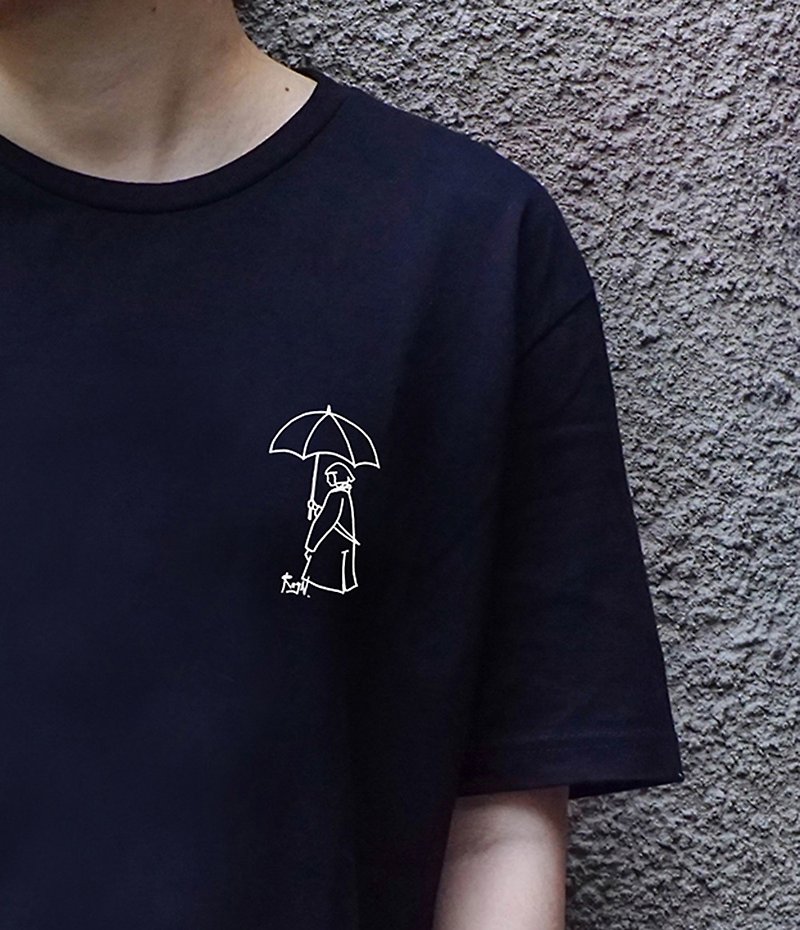 Rain T-shirt - 中性连帽卫衣/T 恤 - 棉．麻 黑色