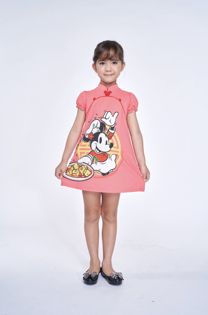 (迪士尼独家限量系列) 女孩厨师款式米奇棉质旗袍 - 童装裙 - 聚酯纤维 