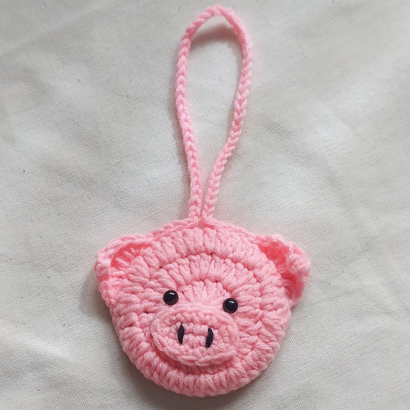Cute Pink Pig Mirror Keychain Key ring Bag Charm Hand Mirror Portable Pocket - 钥匙链/钥匙包 - 棉．麻 粉红色