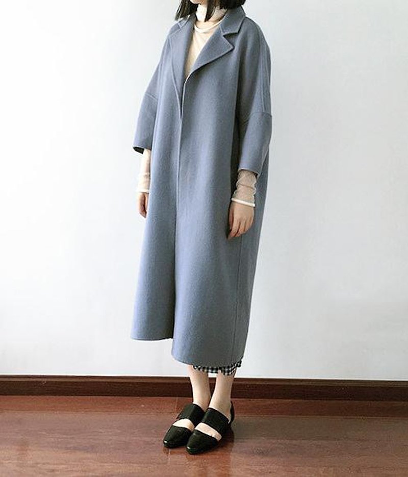 Piu Coat - 灰蓝手缝双面喀什米尔羊毛大衣 (可订做其他颜色) - 女装休闲/机能外套 - 羊毛 