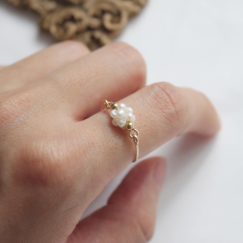 珍珠 戒指 金色 - 编织珍珠戒指 14kgf 淡水珍珠 14K包金戒指