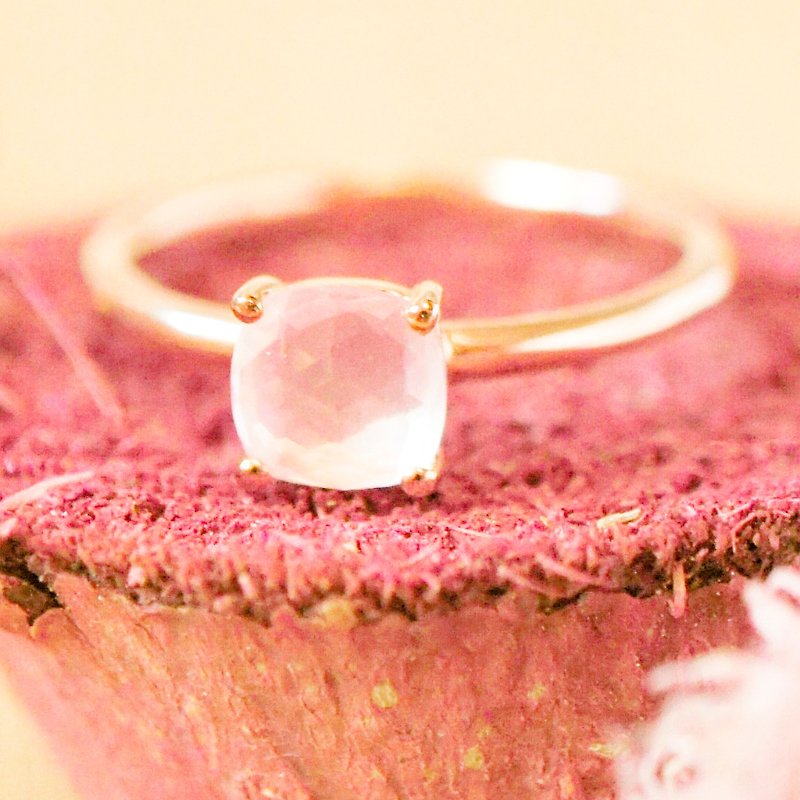 6mm 枕形 玫瑰刻 玫瑰晶 纯银电18K玫瑰金 戒指 指环 - 戒指 - 宝石 粉红色