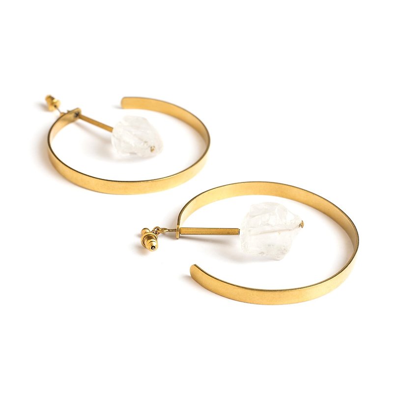 白水晶圆弧耳针 Clear quartz circle earrings - 耳环/耳夹 - 宝石 透明