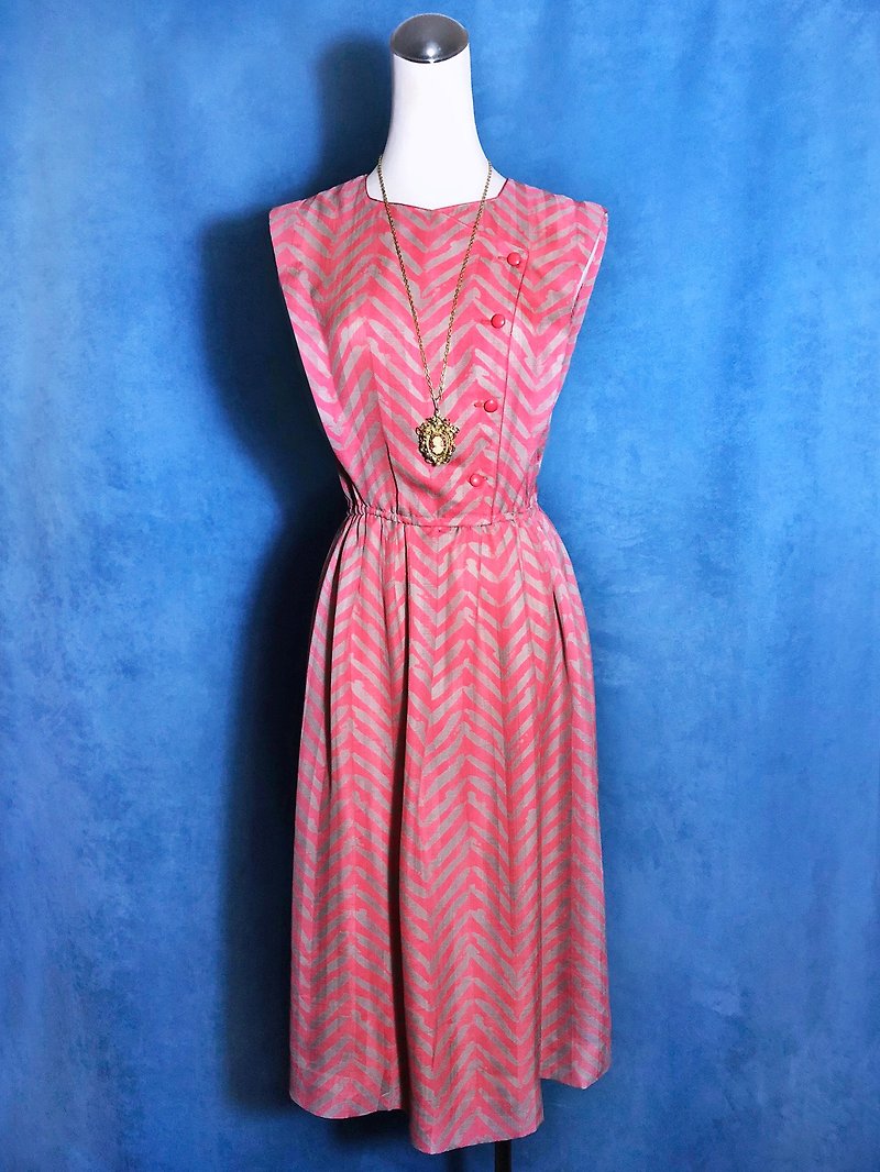 图腾织纹无袖古着洋装/ 国外带回 VINTAGE - 洋装/连衣裙 - 聚酯纤维 粉红色