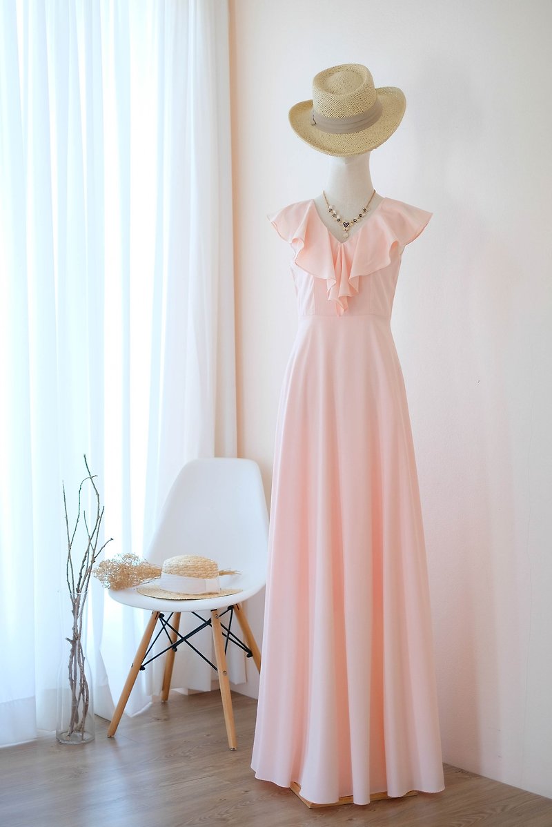 Pink Blush Maxi dress Summer dress Bridesmaid dress Cocktail party dress - 晚装/礼服 - 聚酯纤维 粉红色