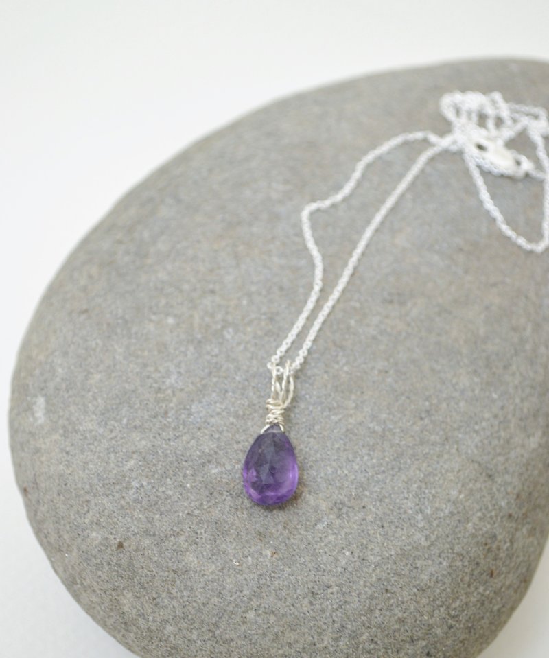 简单小石系列-2月诞生石·刻面紫水晶·纯银项链 - 项链 - 纯银 紫色