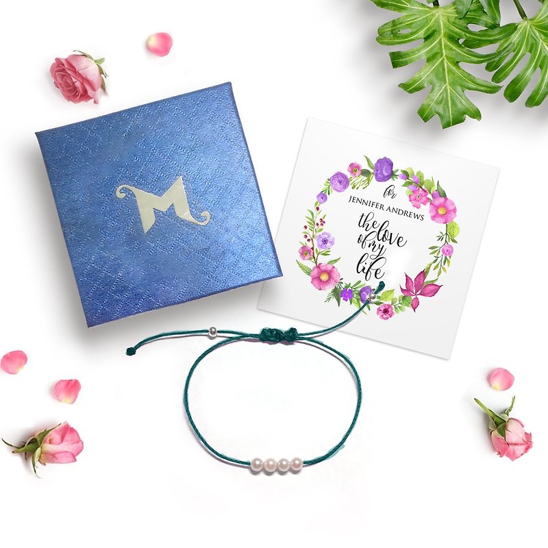 Goody Bag - 生日礼物 | 天然珍珠 | 蓝色珍珠手绳 | 珍珠手绳 | 珍珠 | Akoya | 情人节礼物 - 手链/手环 - 其他材质 蓝色