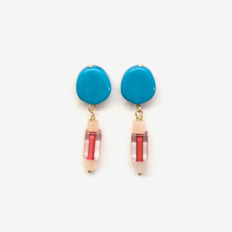 蓝红积木耳环 耳针/耳夹 - 耳环/耳夹 - 其他金属 蓝色