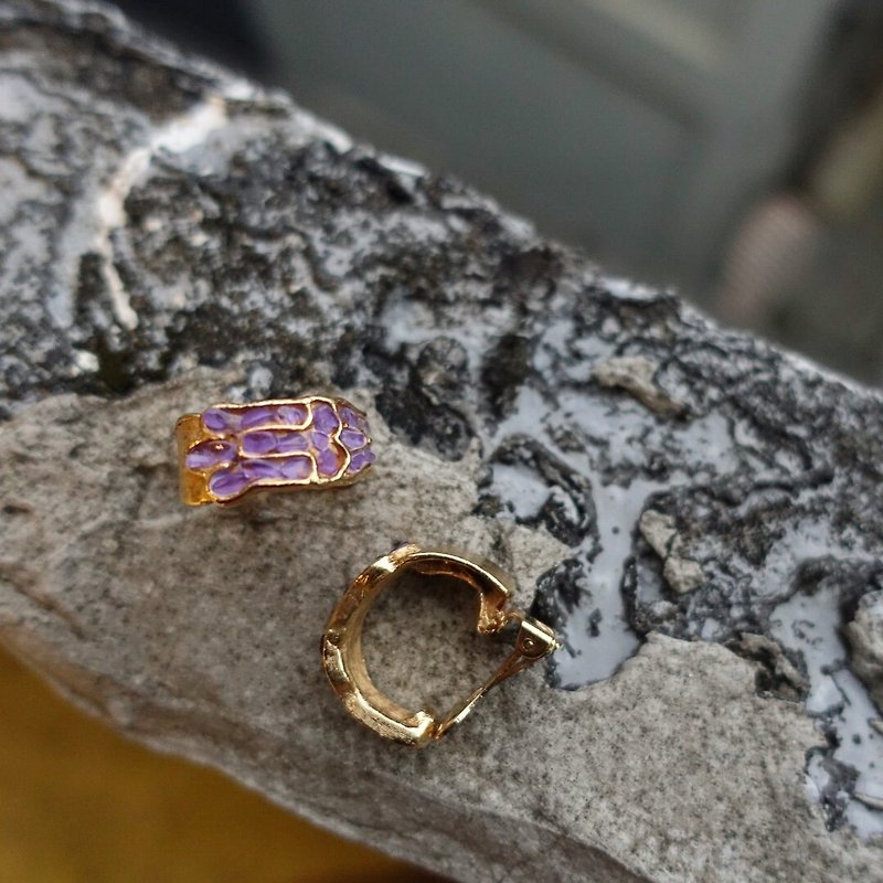 半宝石 耳环/耳夹 紫色 - 古董swoboda紫色水晶圈圈夹式耳环