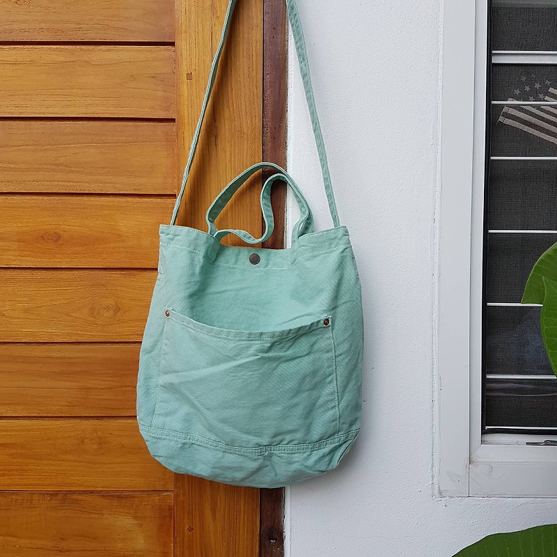 New Mint Little Canvas Tote / Weekend bag / Shopping bag - 侧背包/斜挎包 - 棉．麻 绿色