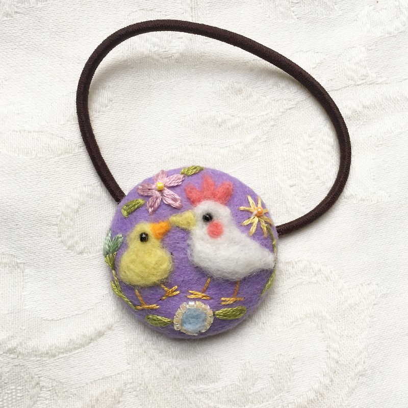ニワトリとヒヨコの親子ヘアゴム - 发饰 - 羊毛 紫色