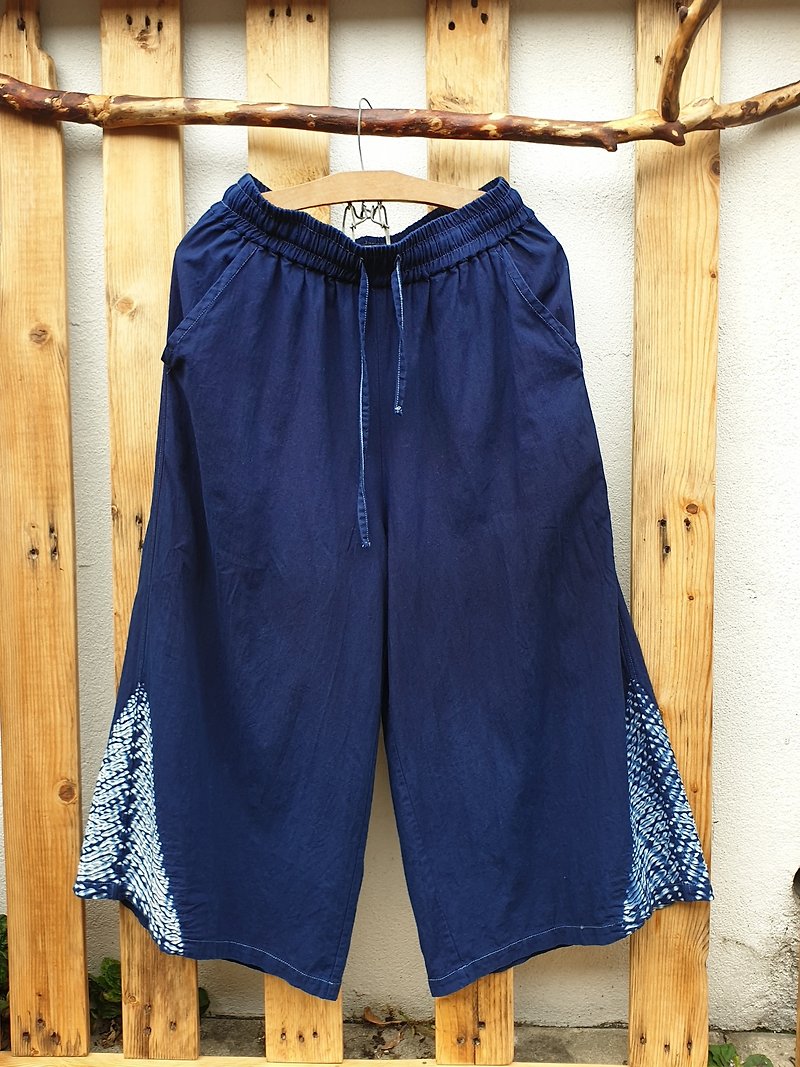 有机棉蓝染宽裤  舒适自在 - 女装长裤 - 棉．麻 蓝色