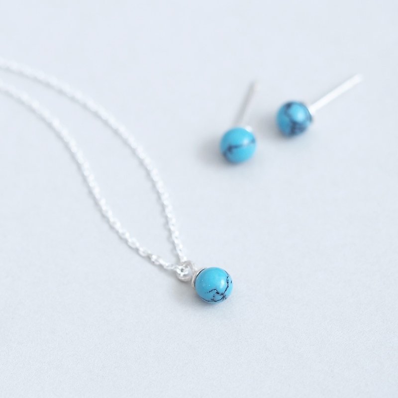 Turquoise blue set) Stone necklace earrings set Silver 925