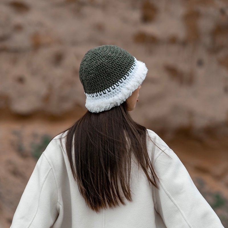 圆顶毛毛帽 手工编织帽 混染羊毛 素色针织帽 - 帽子 - 棉．麻 绿色