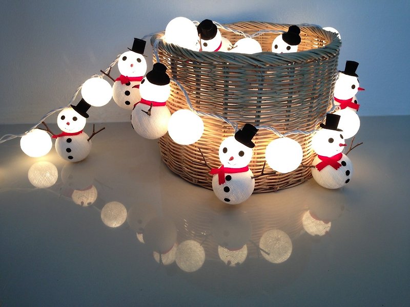 Christmas set Snowman & Snowball cotton ball string lights for Christmas fairy - 摆饰 - 棉．麻 