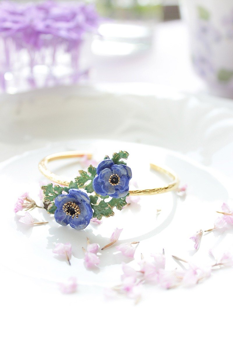 Anemone Bangle Violet , Flower Ring , Anemone flower - 手链/手环 - 其他金属 紫色
