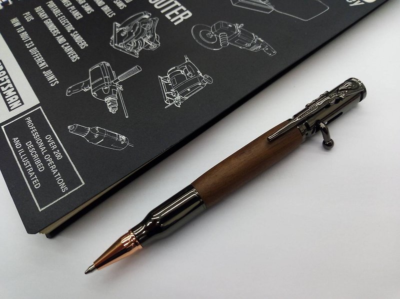 子弹型原木笔杆   上膛按压式原子笔(胡桃木-经典黑) - 圆珠笔/中性笔 - 木头 咖啡色