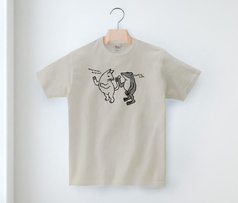 猫とカエルのTシャツ　しっぽ　男女兼用 - 女装 T 恤 - 棉．麻 白色