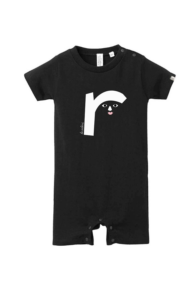 Alphabet R 婴儿可爱印花T恤 包屁衣 连身衣(黑) 宝宝百日礼物 - 童装上衣 - 棉．麻 黑色