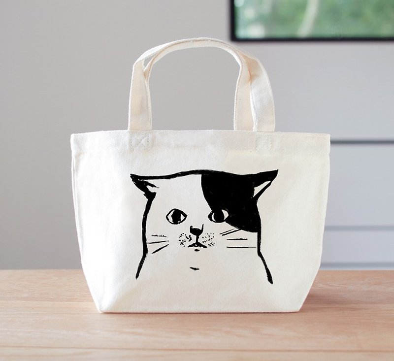 猫　ミニバッグ　ランチバッグ - 手提包/手提袋 - 棉．麻 白色