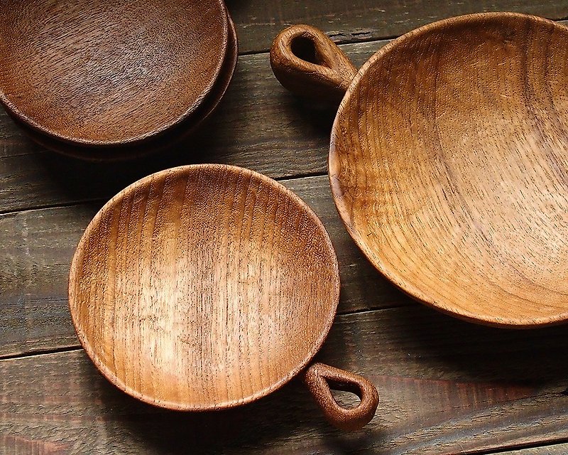 清制。手作木质圆形小皿－柚木 - 浅碟/小碟子 - 木头 咖啡色