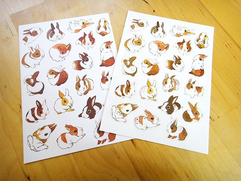歪的工作室-兔子烫亮古铜贴纸+明信片背卡Rabbit Stickers&Postcard - 贴纸 - 纸 