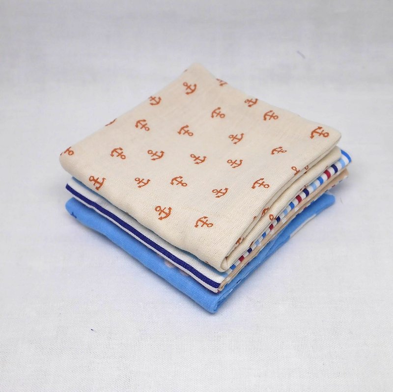 Japanese Handmade 6 layer of gauze mini-handkerchief/ 3 pieces in 1unit - 围嘴/口水巾 - 棉．麻 蓝色