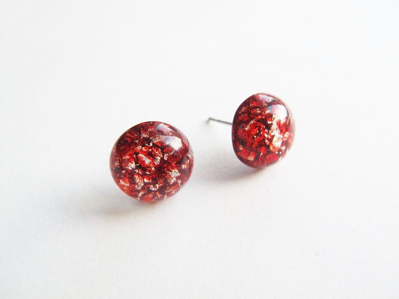 Rosy Garden 红色宝石土壤半圆水晶胶耳环 可换耳夹式 - 耳环/耳夹 - 其他材质 红色