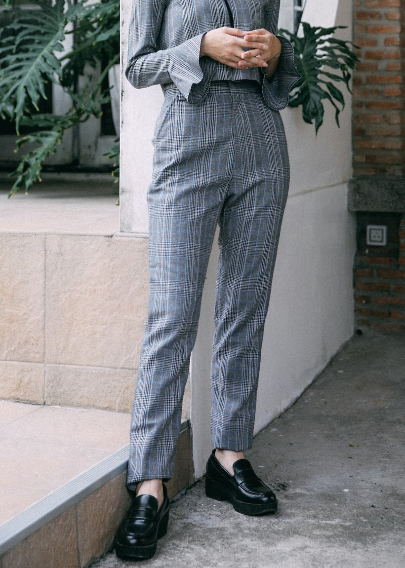 (SIZE L) COOL GREY CHECK PLAID HIGH WAIST PANTS WITH POCKETS - 女装长裤 - 其他材质 灰色