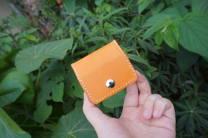 方块皮革零钱包/可刻字 - 零钱包 - 真皮 橘色