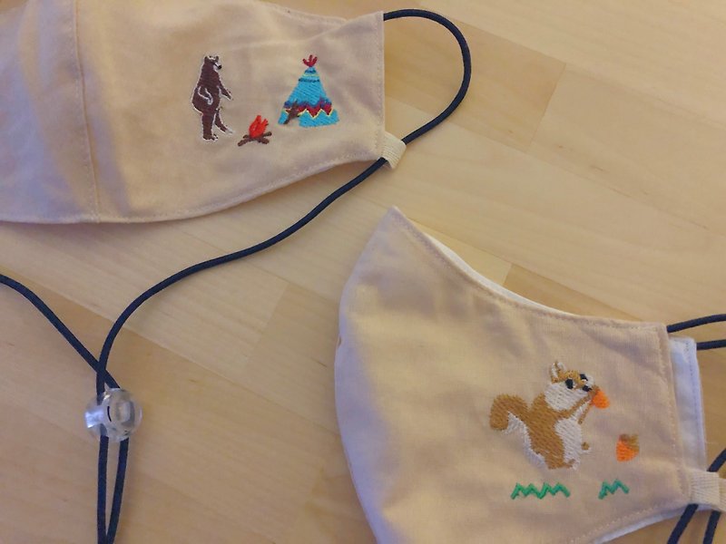 【Off-season sale】3d MASK:Bear/Squirrel-Embroidery~adjustable string - 口罩 - 其他材质 