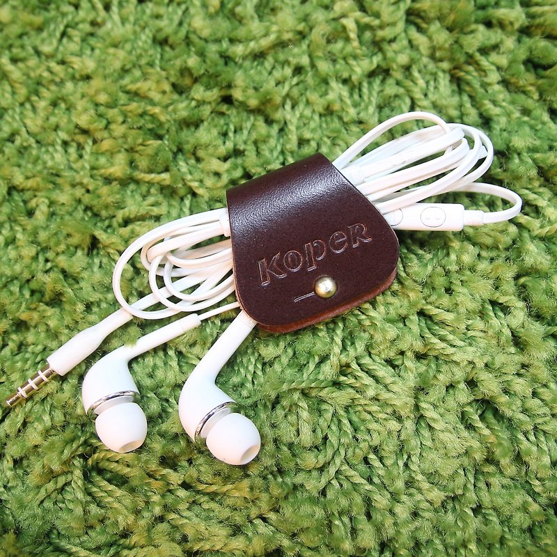 【手工皮革】耳机集线器-深咖啡(MIT台湾制造) - 卷线器/电线收纳 - 真皮 咖啡色